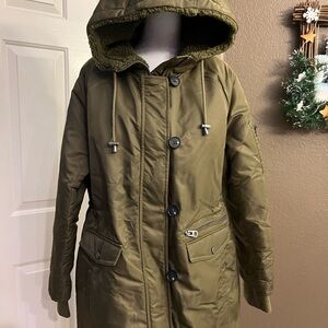 LUCKY BRAND Olive Hooded Women's Jacket SIZE L